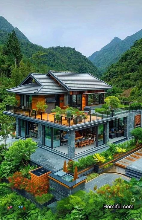 House Side View, Bamboo Houses, Small House Design Architecture, Beautiful Views Nature, Views Nature, House Models, River Side, Interior Design Minimalist, House Interior Design Styles