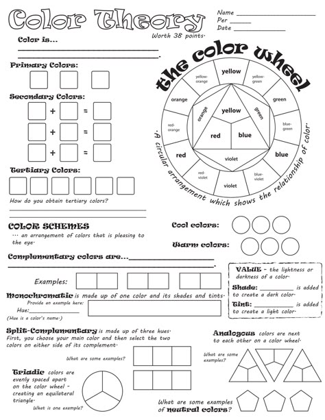 20 Color theory Worksheet Answers | Free Worksheets Color Theory Worksheet, Color Wheel Worksheet, Elements Of Art Color, Classe D'art, Art Handouts, Color Theory Art, Art Education Lessons, The Color Wheel, Art Theory