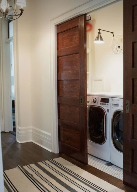 Pocket Door - Etsy Canada Upstairs Laundry Room Closet, Laundry In Hallway Closet, Upstairs Hallway Laundry Room, Second Floor Laundry Closet, Hallway Laundry Room Doors, Laundry Room Off Hallway, Laundry Upstairs Hallway, Hallway With Laundry, Laundry Room Behind Doors