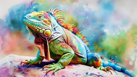 Watercolor Iguana Portrait Coloring -  Kaissihassan772 Iguana Illustration, Watercolor Techniques, Wall Colors, Unique Colors, Colored Pencils, Buy Art, Line Art, Art Projects, Metal Prints