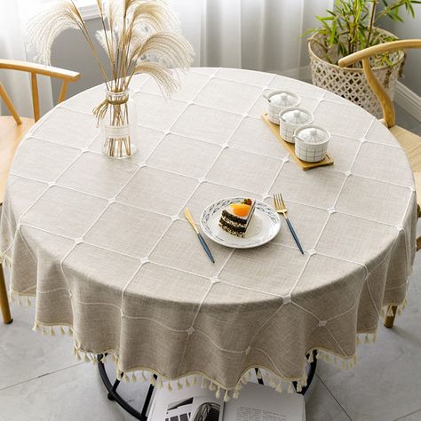 PRICES MAY VARY. 【ELEGANT DESIGN】 - The edges of the tablecloth sewn finshed with multi-tassels design adding elegant beautiful vintage style 【SIZE】 - Tablecloth measures round 60"(150cm) in diameter, not includes tassel length, Fits tables that seat 2-4 people, please check the tablecloth size before ordering 【DURABLE MATERIAL】 - Square tablecloth manufactured of super, hard wearing 100% cotton linen fabric, with a seamless construction that won't easily fray after long term use; Good breathabi Table Ronde Design, Tablecloth Wedding, Cloth Table Covers, Wedding Hotel, Tablecloth Sizes, Mantel Redondo, Indoor Dining, Banquet Tables, New Carpet