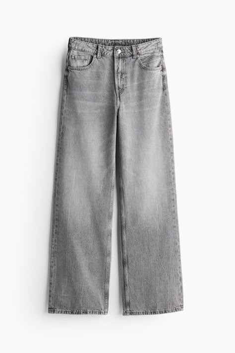 5-pocket jeans in washed cotton denim. High waist  zip fly and button and straight  wide legs. Cute Grey Jeans, Cotton On Jeans, Where To Get Cute Jeans, Where To Get Baggy Jeans, Light Camo Pants, How To Style Grey Jeans, H&m Clothes, Women’s Jeans, H And M Outfits