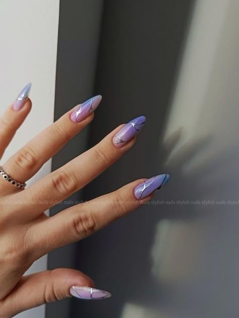 Blue And Purple Nails, Purple Nails Ideas, Paznokcie Hello Kitty, Kutek Disney, Retro Nails, Nails Purple, Purple Nail Designs, Nagel Tips, Ombre Acrylic Nails