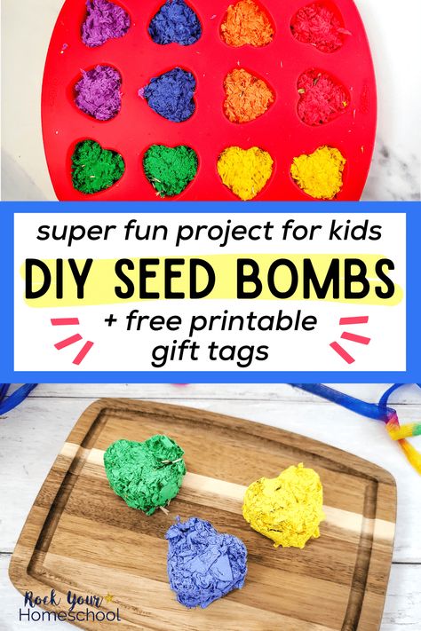 Discover how this DIY seed bombs for kids project is simple and super fun. Includes free printable gift tags to help you easily share with family, friends, and loved ones. Elementary School Craft, Free Printable Crafts, Fun Projects For Kids, Chocolate Frog, Free Printable Gifts, Printable Gift Tags, Free Printable Gift Tags, Learn Crafts, Printable Crafts