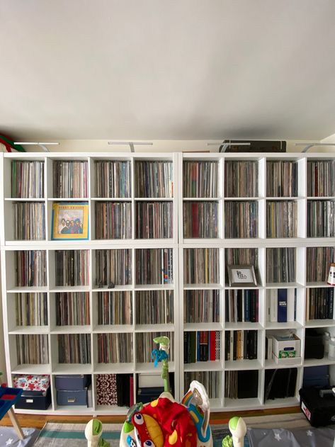 Best Kallax configuration | Steve Hoffman Music Forums Stacking Kallax Shelves, Comic Book Rooms, Book Rooms, Record Room, Kallax Shelf, Trim Board, Video Equipment, Studio Ideas, Record Store