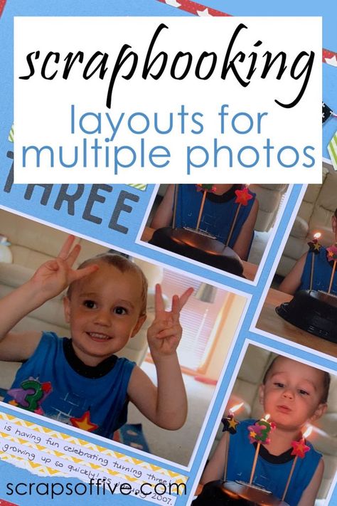 Scrapbook layout ideas for five photos Scrapbooking Multiple Photo Layouts, Scrap Booking Ideas Layouts Simple, School Photo Scrapbook Layouts, Scrapbook Designs Layout Templates, Two Page Scrapbook Layouts Ideas, 6 Picture Scrapbook Layout, Scrapbook Pages With Lots Of Photos, New Scrapbook Layouts, Easy Scrapbook Ideas Simple Photo Layouts