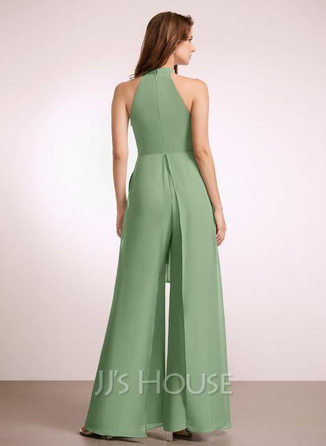 Jumpsuit/Pantsuit High Neck Floor-Length Chiffon Bridesmaid Dress With Bow(s) (007262589) - JJ's House Bridesmaid Dresses Neckline, Empire Waist Bridesmaid Dresses, Princess Bridesmaid Dress, Halter Bridesmaid Dress, Sleeveless Bridesmaid Dresses, Floor Length Chiffon Bridesmaid Dresses, Mermaid Bridesmaid Dresses, Two Piece Homecoming Dress, Bridesmaid Dresses Online