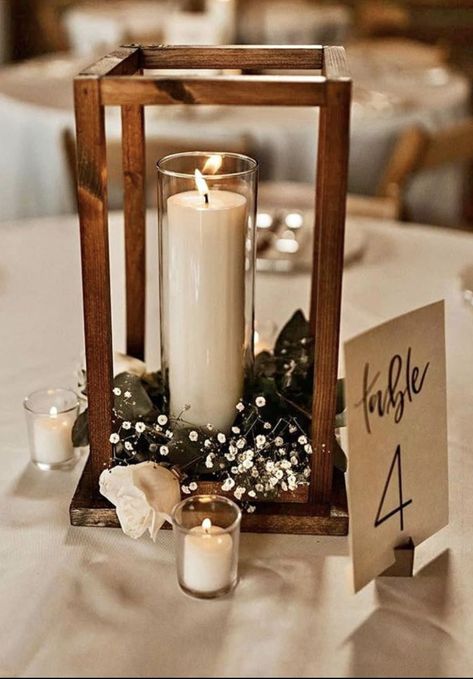 Square Lantern Centerpiece, Rustic Wedding Ideas For Reception Center Pieces Wooden Boxes, Wedding Centerpieces Diy Lantern, Wedding Wooden Centerpieces, Wedding Guestbook Ideas Diy, Rustic Wedding Lanterns, Wedding Table Decorations Lanterns, Fall Wedding Lantern Centerpieces, Rustic Elegance Wedding Decor