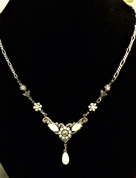 Vintage necklace with drop pearl accent. FREE shipping in the USA!  | eBay Fairy Necklaces, Vintage Diamond Necklace, Jewelry Pearls, Butterfly Fashion, Spring Fairy, Antique Fashion, Fairy Necklace, Prom Jewelry, Homemade Jewelry