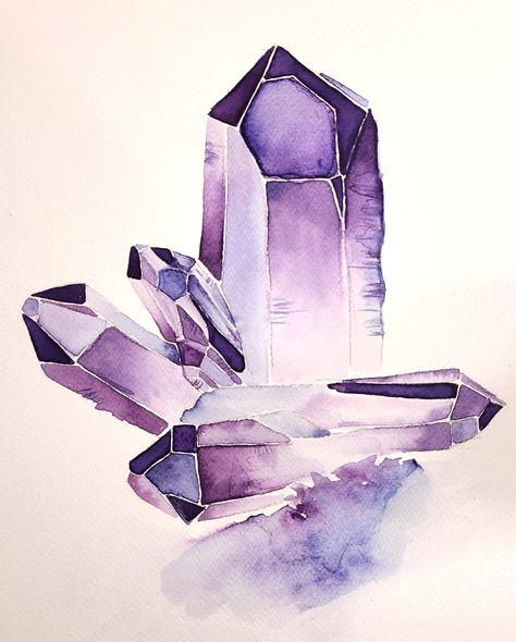 Watercolor Gem, Crystals Watercolors, Gem Drawing, Crystal Drawing, Art Pierre, Colored Pencil Artwork, Watercolor Paintings For Beginners, Gemstone Art, Watercolor Projects