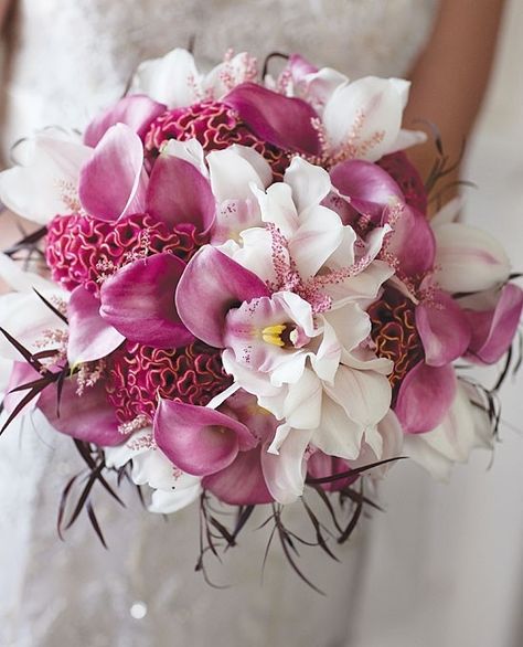 Orchid Wedding Bouquet Orchid Bouquet Wedding, Tulip Wedding, Fuchsia Wedding, Orchid Bouquet, Orchid Wedding, Spring Wedding Flowers, Colorful Bouquet, Calla Lilies, White Bouquet