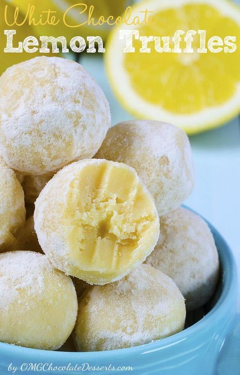 Lemon Truffle Recipe, Lemon Truffles, Chocolate Lemon, Candy Truffles, Truffle Recipe, Candy Fudge, Lemon Desserts, Homemade Candies, Cake Balls