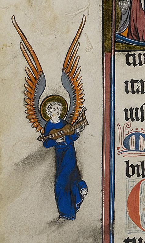 Angel with citole, c. 1320, from Missale, Winterteil (Prümer Missale) : Ms. theol. lat. fol. 271 folio 188v.   http://resolver.staatsbibliothek-berlin.de/SBB0001A1E200000000 Medieval Angel, Medieval Angel Art, Medieval Saints Art, Medieval Manuscript Illumination, Midevil Manuscript Art, Gothic Illuminated Manuscript, Medieval Drawings, High Middle Ages, Angel Books