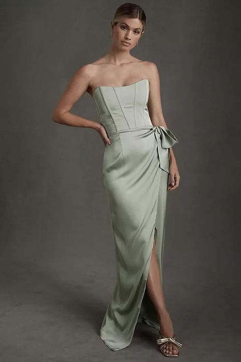 v chapman june Pastel Wedding Dresses, Satin Wrap Skirt, V Chapman, June Dress, Tom Pastel, Sage Green Bridesmaid Dress, Sheath Gown, Green Bridesmaid, Green Bridesmaid Dresses