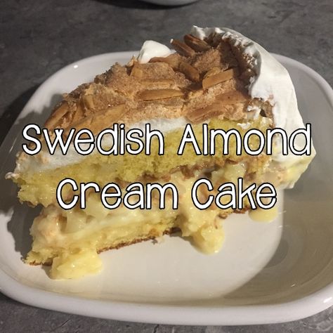 Swedish Cream Dessert, Scandinavian Almond Cake, Swedish Almond Pastry, Swedish Visiting Cake 12 Tomatoes, Swedish Almond Cake Recipe, Cake Cream Filling, Swedish Princess Cake, Cream Bun, Bun Cake