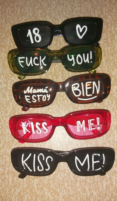 Halloween 18th Birthday Party, 21st Bday Party Themes, Writing On Sunglasses, 18th Bday Decoration Ideas, 18th Birthday Ideas Decorations, 17th Birthday Ideas Decorations, 18th Birthday Party Themes Decoration, Birthday Party Decorations Aesthetic, Club Theme Party Ideas