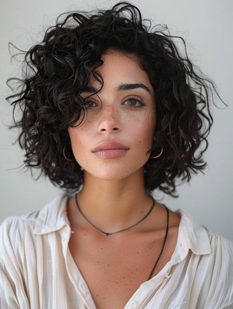 Trendy Curly Bob Haircuts: Embrace Your Natural Texture! Square Curly Haircut, Medium Curly Hair With Bangs, Long Bob Curly, Short Naturally Curly Hair, Curly Long Bob, Haircuts Wavy, Long Curly Bob, Bob Riccio, Hair Dues