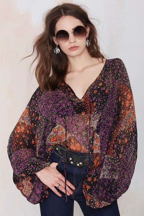 Chiffon Clothes, Look Hippie Chic, Blouse Chiffon, Moda Hippie, Mode Hippie, Estilo Hippie, Boho Fashion Bohemian, Mode Boho, Bohol