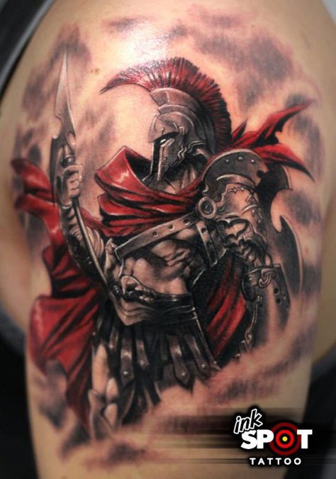 Ares Tattoo Soldier, Greek God Tattoo, Gladiator Tattoo, Spartan Tattoo, Tattoo Diy, Knight Tattoo, Kunst Tattoos, Greek Mythology Tattoos, Tattoo Trend