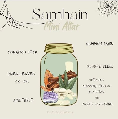 Samhain Altar, Fall Jars, Samhain Ritual, Witchcraft Altar, Mini Altar, Witch Spirituality, Wiccan Altar, Witchy Crafts, Witch Spell