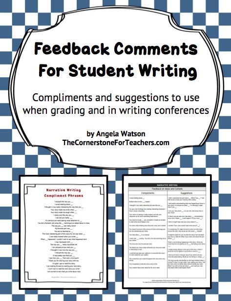 Feedback comments for student writing--perfect if you have to give detailed comments on students' assignments and find yourself saying the same thing over and over. Blog post also has10 time-saving tips for grading student writing. Writing Feedback, Writing Conferences, 5th Grade Writing, 4th Grade Writing, Feedback For Students, Teaching Ela, Formative Assessment, Writer Workshop, Writing Workshop