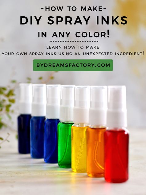 How to make DIY Spray Inks in any color! - Dreams Factory How To Make Water, Diy Techniques And Supplies, Diy Science Experiments, Waterslide Decal Paper, Plastic Spray Bottle, Diy Sprays, Diy Science, Color Spray, Diy Watercolor