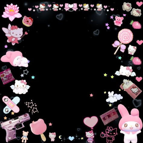 Kawaii Frame Template, Cute Frame Transparent Png, Kawaii Frame Png, Cute Frame Png, Hello Kitty Frame, Capcut Overlay, Edit Overlays, Background Edit, Carrd Stuff