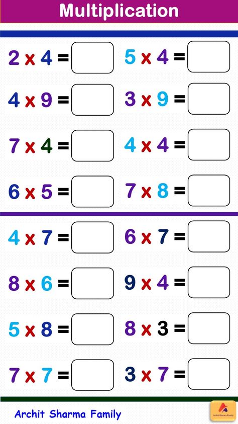 Multiplication Worksheet 2 to 9 Multiplication Worksheets Grade 1, Multiplication Games For Kids, Math Multiplication Worksheets, Multiplication Worksheet, Education Worksheets, Addition Worksheet, Worksheets For Class 1, Kids Worksheet, Math Drills