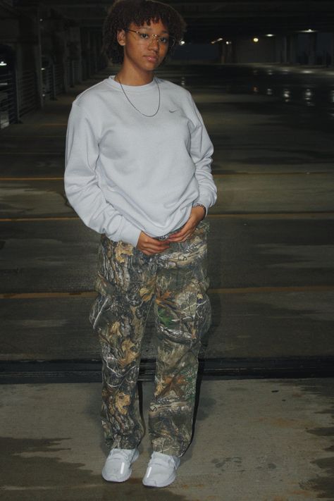 Outifts with camo pants | White shoe fits | nike sweatshirt | outfits with white top | winter outfits | fall fits | spring fits Gray Camo Pants Outfit, Outfits With White Top, Camo Pants Outfit Winter, Camoflauge Pants Outfits, Camo Sweatshirt Outfit, Nike Sweatshirt Outfit, Camo Shirt Outfit, White Sweatshirt Outfit, Camo Hoodie Outfit