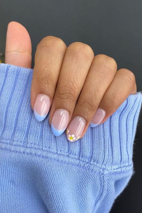 spring colorful french tip nail ideas 1 Light Blue Tip Nails, Blue Tip Nails French Manicures, French Tip Blue Nails, French Manicure Blue, French Tips Blue, Pastel French Tip Nails, Orange French Tip Nails, Pastel French Tip, Summer French Manicure