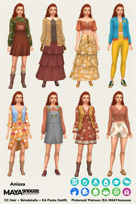 Sims4 Outfits, Sims4 Lookbook, Ts4 Lookbook, Sims Lookbook, Play Sims 4, Play Sims, Sims 4 Gameplay, Cottagecore Outfits, Sims 4 Characters