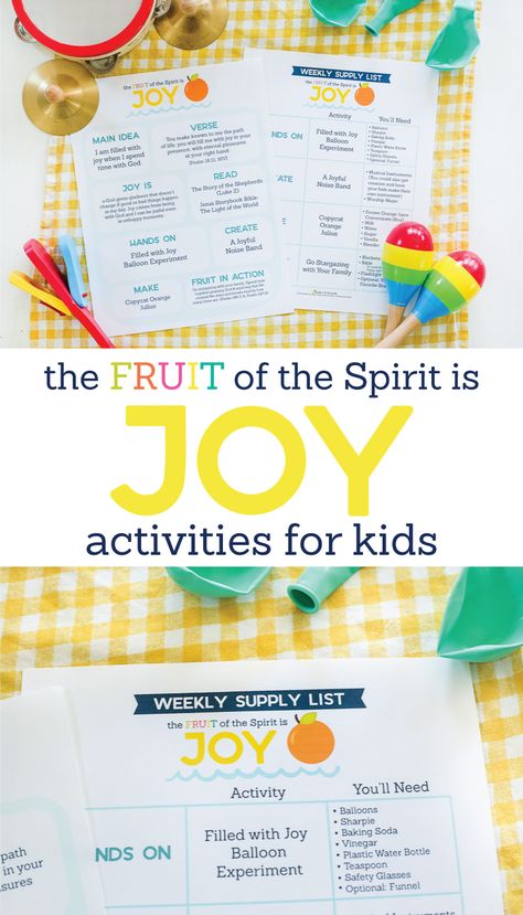 Looking for ways to point your kids to Jesus? This Fruit of the Spirit is LOVE Kids Activities pack is full of simple ideas to teach kids what love is in an engaging way. This hands on study of Galatians 5:22-23 is aimed to help your family connect, play, learn, and grow in God’s Word together. Joy Object Lesson For Kids, Joy Crafts For Kids, Awanas Sparks, Joy Activities, Fruit Of The Spirit Joy, Princess Training, Raising Wildflowers, Spirit Game, Galatians 5 22 23