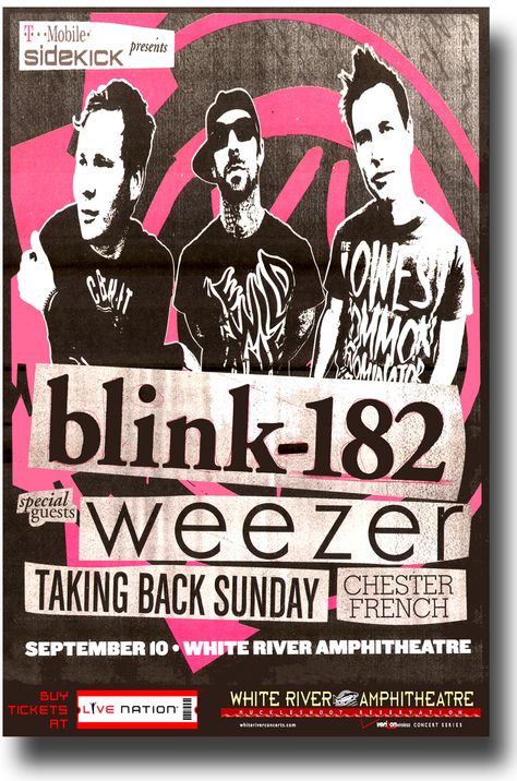 Blink 182 with Weezer, 8/27/09 at SBC, Camden Blink 182 Poster, Blink 182 Logo, Blink 182 Tour, Blink 182 Concert, Metal Pictures, Punk Summer, Concert Flyers, All American Rejects, Taking Back Sunday