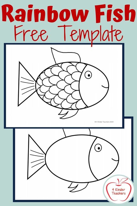 Here are some fun, free rainbow fish templates to use with The Rainbow Fish or any other Fish book. Click to read our blog: Fun, Really Fun, Rainbow Fish Activities for more detailed information and great ideas on how to have a Rainbow Fish Day. We include two free rainbow fish art activities and a printable for a kid-friendly recipe for a yummy Rainbow Fish snack. Rainbow Fish And The Big Blue Whale Activities, Preschool Fish Template Free Printable, Preschool Rainbow Fish Crafts, Rainbow Fish Book Activities, Rainbow Fish Playdough, Kindergarten Fish Art, Prek Fish Craft, Rainbow Fish Worksheet, Rainbow Fish Worksheets Free Printable