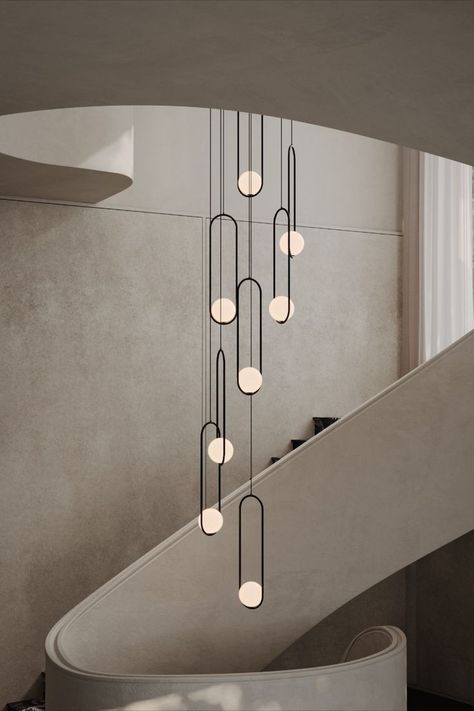 Pendant Lighting Hallway Stairs, Mezzanine Lighting Ideas, Staircase Pendant Lights, Stairs Chandelier Modern, Chandelier Entrance Hall, Stairwell Lighting Chandelier Modern, Light Fixture Stairwell, Staircase Chandelier Modern Farmhouse, Stairwell Chandelier Modern