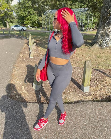 JadaLynn 💕’s Instagram post: “red hair phase 🍒 #explorepage #redhair” Red Nike Dunks Outfit, Red Dunks Outfit, Dunks Outfit Black Women, Red Hair Phase, Outfits With Dunks, Red Nike Dunks, Red Dunks, Dunks Black, Dunk Outfit