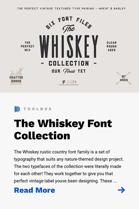 The Whiskey rustic country font family is a set of typography that suits any nature-themed design project. The two typefaces of the collection were literally made for each other! They work together to give you that perfect vintage label youve been designing. These are perfect for logos, advertising, apparel design, labels, signage, and many more. The 2 typefaces of the set come in 3 distinct styles: regular, rough, aged (distressed letterpress look). The Whiskey rustic country font family pr... Rustic Fonts Alphabet, Country Fonts Farmhouse Style, Free Rustic Fonts, Free Masculine Fonts, Free Western Fonts, Type Pairings, Country Fonts, Rustic Fonts, Made For Each Other