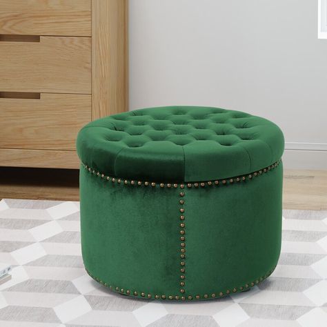 House of Hampton® Helotes 22'' Wide Velvet Tufted Round Cocktail Ottoman & Reviews | Wayfair Round Storage Ottoman, Hampton House, Velvet Ottoman, Tufted Ottoman, Round Storage, Cocktail Ottoman, Round Ottoman, Christopher Knight, Ottoman In Living Room