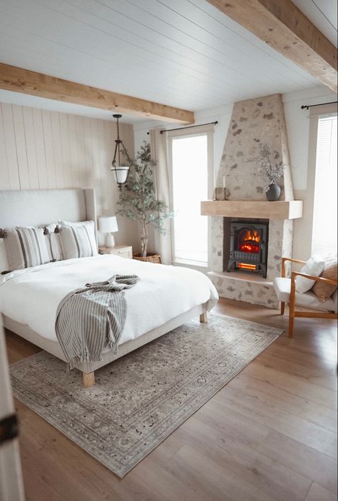 Bedroom Makeover On A Budget, Cozy Bedroom Diy, Cozy Farmhouse Bedroom, Cottage Fireplace, Bedroom Upgrade, French Country Bedrooms, Bedroom Fireplace, Bedroom Decor Cozy, Bed Diy