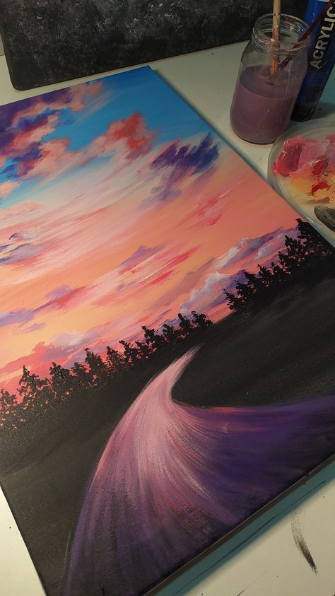 Painting Canvas Aesthetic, Sunset Painting Canvas, Canvas Aesthetic, Sky Art Painting, Posca Art, Simple Canvas Paintings, Cute Canvas Paintings, Canvas Painting Designs, Painting Art Lesson