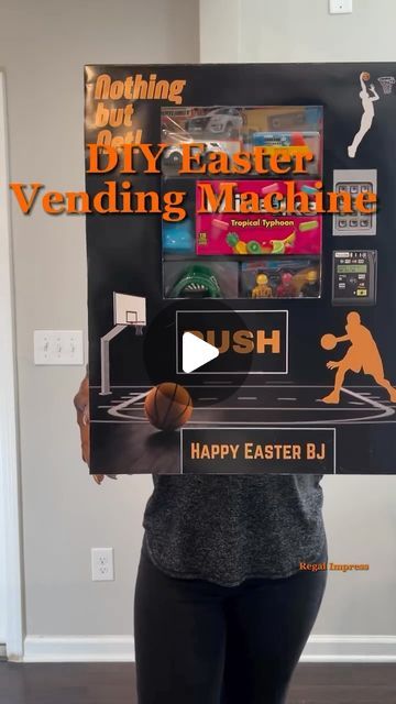 Regal.Impress on Instagram: "Showing you how I created my DIY Easter Vending Machine!  : : : #dıy #easter #reels #fyp #dollartreecrafts #lifestyleblogger #contentcreator #diycrafts #artsandcrafts #easterbasket #giftideas #kidscrafts" Shoe Box Vending Machine, Vending Machine Easter Basket, Diy Vending Machine Tutorial, Cardboard Crafts Vending Machine, Cardboard Vending Machine Diy, Valentines Day Vending Machine Boxes, Diy Basketball Arcade Game Cardboard Boxes, Diy Vending Machine, Candy Land Christmas Decorations Diy