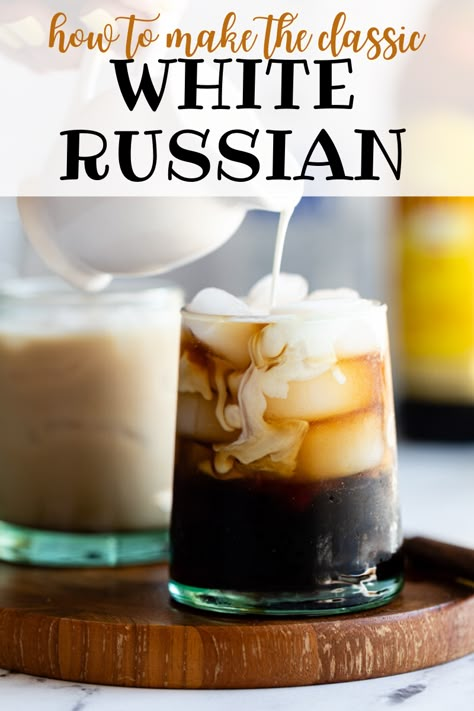 Classic White Russian Recipe, White Russian Drink, White Russian Recipes, White Russian Cocktail, Mixed Drinks Alcohol, Rum Drinks, Boozy Drinks, White Russian, Mixed Drinks Recipes