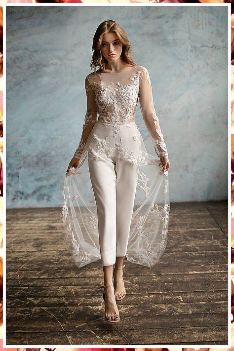 Wedding Jumpsuit The Bride - Not next week, not tomorrow, Take Action NOW! Buy what you need from one of the world's most reputable online store. Nontraditional Wedding Outfit, Wedding Invititation, Bridal Jumpsuit With Train, White Bridal Jumpsuit, Boho Wedding Dress Uk, Lace Jumpsuit Wedding, Muslim Gown, Jumpsuit Wedding Dress, Wedding Dress Alternative