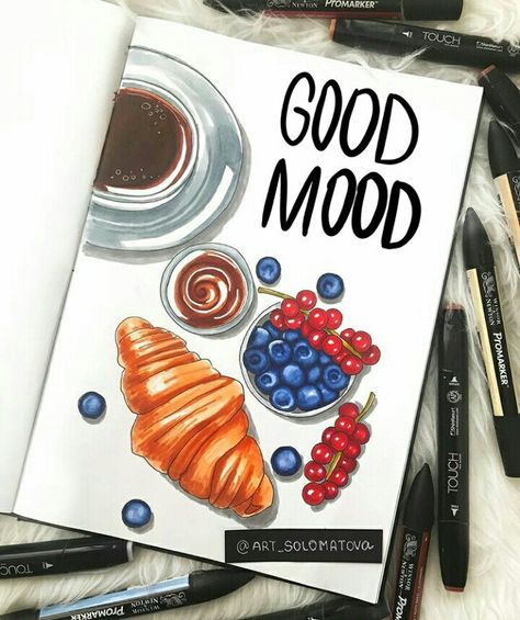 Markers Drawing Ideas, Food Art Painting, Penanda Buku, Copic Marker Art, Food Illustration Art, Bullet Journal Diy, Food Painting, Bullet Journal Design Ideas, Bullet Journal Themes