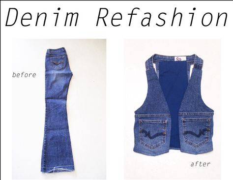 Refashion coop Refashion Jeans, Denim Refashion, Denim Vests, Denim Projects, Repurposed Clothing, Diy Vetement, Denim Ideas, Recycled Jeans, Recycle Jeans