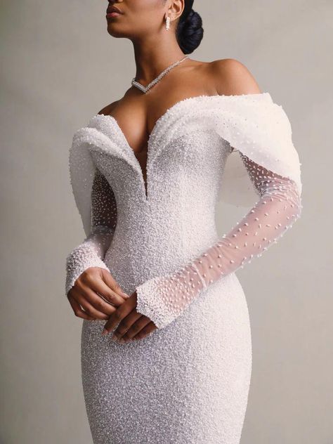 Glam Wedding Dress, Gown Mermaid, Wedding Dress With Long Sleeves, Classy Wedding Dress, Stylish Wedding Dresses, Sheath Gown, Wedding Court, Fancy Wedding Dresses, Bride Gown