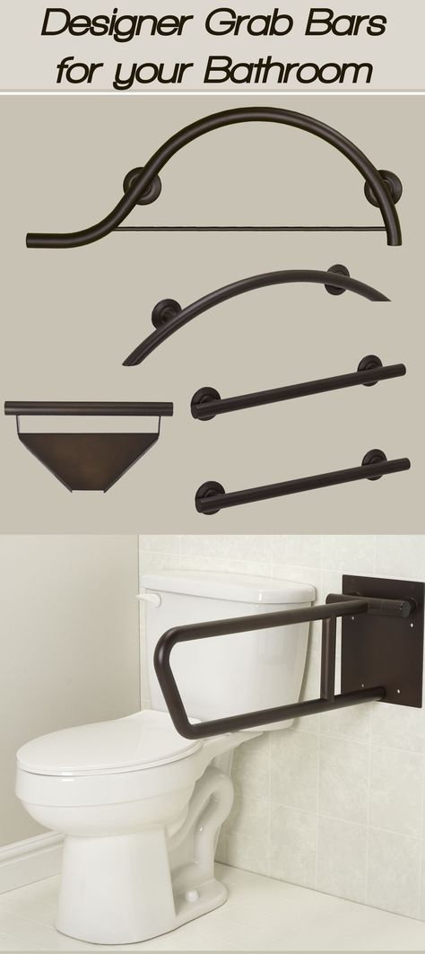 Decorate your whole bathroom in safety and style. These Oil Rubbed Bronze grab bars are beautiful and sturdy. Accessorize with Accessibility. This color has also been referred to as Venetian Bronze or Old World Bronze. Choose Made in America when you shop. Modern Gothic Bedroom, Remove Bathtub, Accessible Bathroom Design, Shower Grab Bar, Ada Bathroom, Grab Bars In Bathroom, Accessible Bathroom, Bathroom Redesign, Bathroom Remodel Shower