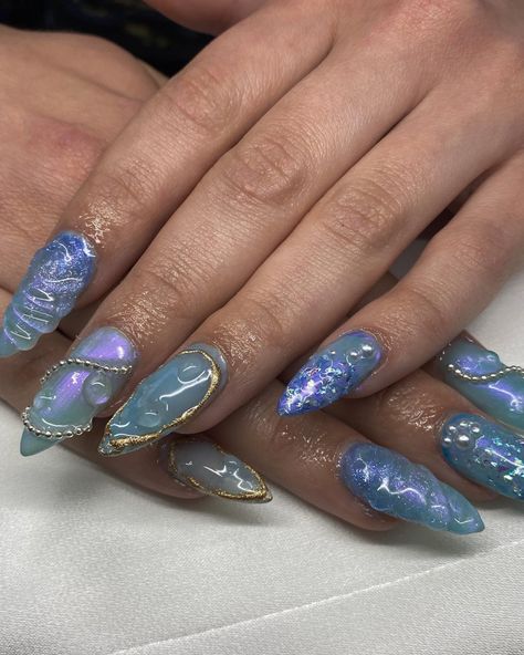 Pisces Aesthetic Nails, Dark Siren Aesthetic Nails, Avatar Themed Nails, Oceancore Nails, Sirencore Nails, Mermaid Aesthetic Nails, Sea Witch Nails, Deep Sea Nails, Little Mermaid Nails Designs