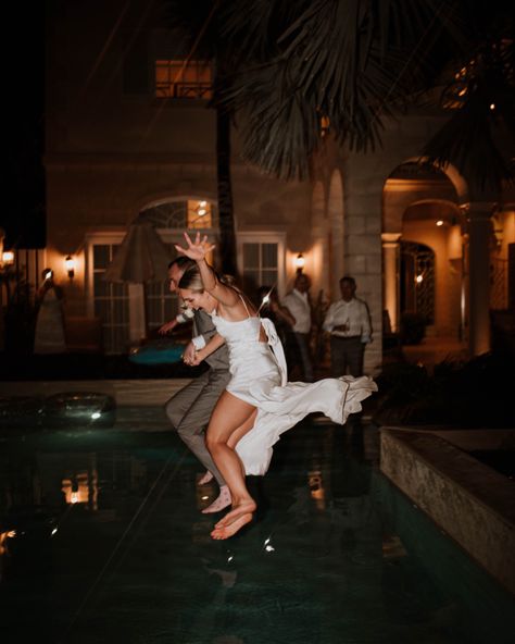 Wedding Pool After Party, Wedding Pool Reception, Jumping Into Pool Wedding, Wedding Pool Pictures, Pool At Wedding, Day After Wedding Pool Party, Jump In Pool Wedding, After Wedding Pool Party, Wedding Jumping In Pool