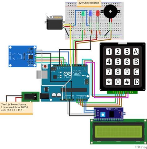 RFID and Keypad Based Door Lock Using Arduino - Hackster.io Rfid Arduino, Arduino Beginner, Arduino Sensors, Arduino Led, Simple Arduino Projects, Esp8266 Arduino, Keypad Door Locks, Arduino Projects Diy, Diy Arduino